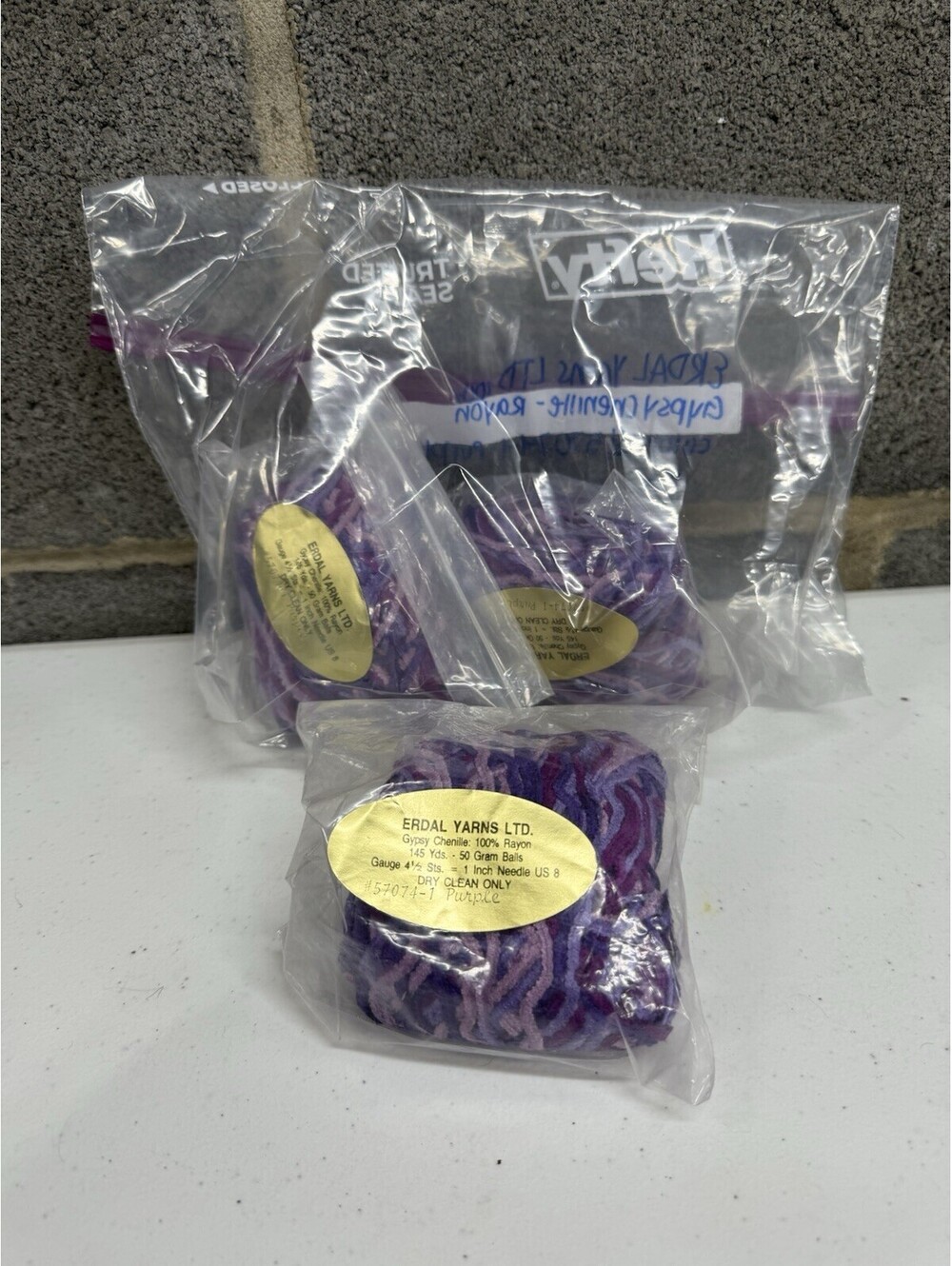 Erdal Yarns LTD Gypsy Chenille 100% Rayon Color #57074-1 Purple 3 Skein Lot